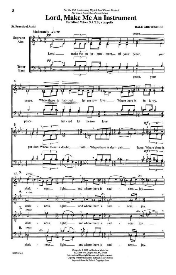 Dale Grotenhuis, Lord, Make Me An Instrument&nbsp;&nbsp;SATB a Cappella&nbsp;&nbsp;Chorpartitur