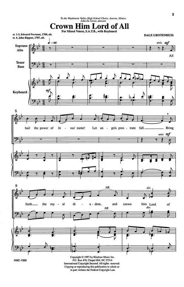 Dale Grotenhuis, Crown Him Lord Of All&nbsp;&nbsp;SATB and Keyboard&nbsp;&nbsp;Chorpartitur