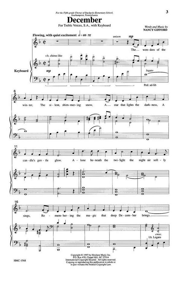 Nancy Gifford, December&nbsp;&nbsp;2-Part Choir and Keyboard&nbsp;&nbsp;Chorpartitur