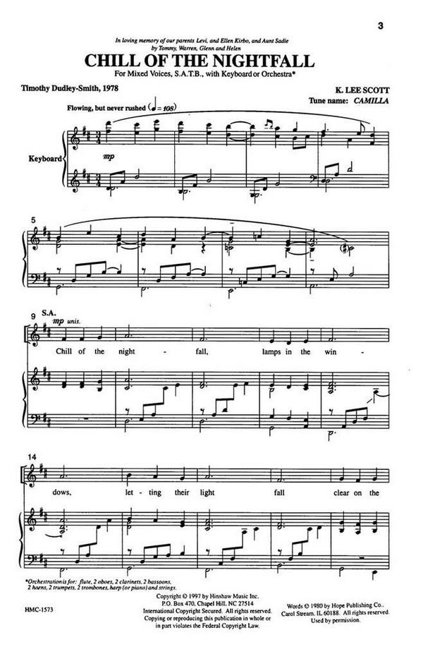 K. Lee Scott, Chill Of The Nightfall&nbsp;&nbsp;SATB and Keyboard&nbsp;&nbsp;Chorpartitur