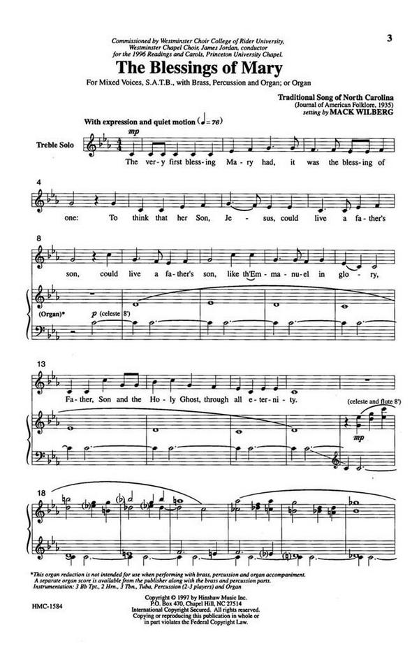 The Blessings Of Mary&nbsp;&nbsp;SATB and Organ&nbsp;&nbsp;Chorpartitur