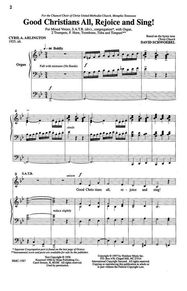 David Schwoebel, Good Christians All, Rejoice And Sing!&nbsp;&nbsp;SATB and Organ&nbsp;&nbsp;Chorpartitur