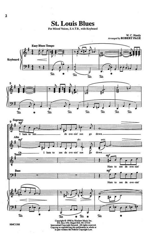 W.C. Handy, St. Louis Blues&nbsp;&nbsp;SATB and Keyboard&nbsp;&nbsp;Chorpartitur