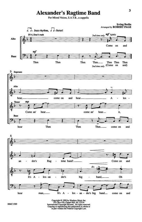 Irving Berlin, Alexander's Ragtime Band&nbsp;&nbsp;SATB a Cappella&nbsp;&nbsp;Chorpartitur