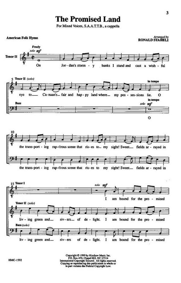 The Promised Land&nbsp;&nbsp;SAATTB a Cappella&nbsp;&nbsp;Chorpartitur