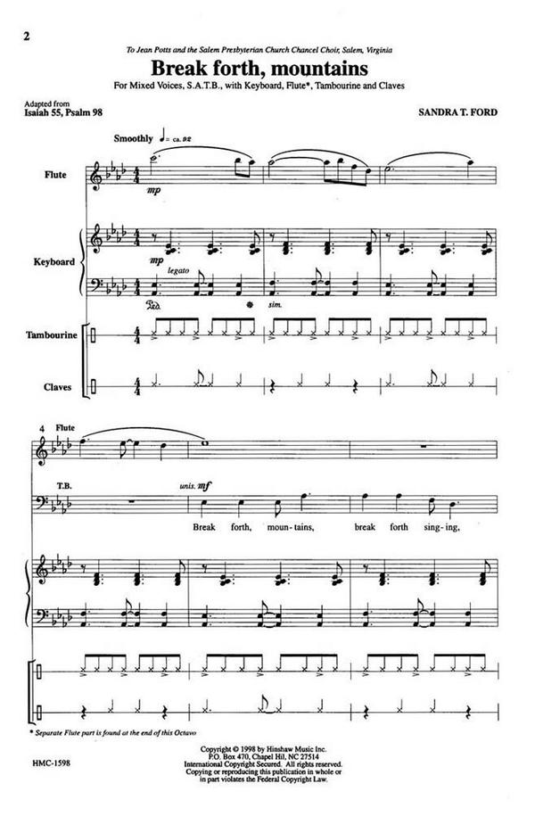 Sandra T. Ford, Break Forth, Mountains&nbsp;&nbsp;SATB and Keyboard&nbsp;&nbsp;Chorpartitur
