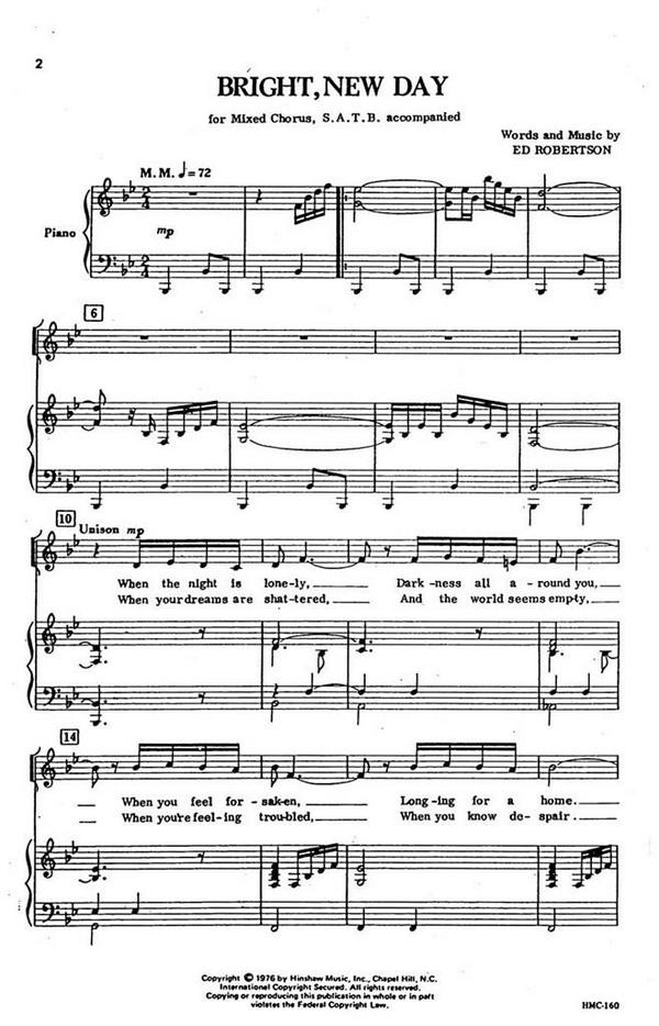 Edwin Robertson, Bright New Day&nbsp;&nbsp;SATB and Keyboard&nbsp;&nbsp;Chorpartitur