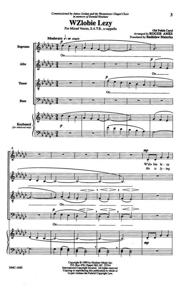 Roger Ames, Polish Carol (W'zlobie Lezy)&nbsp;&nbsp;SATB a Cappella&nbsp;&nbsp;Chorpartitur
