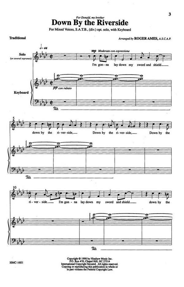 Down By The Riverside&nbsp;&nbsp;SATB Divisi, Keyboard&nbsp;&nbsp;Chorpartitur