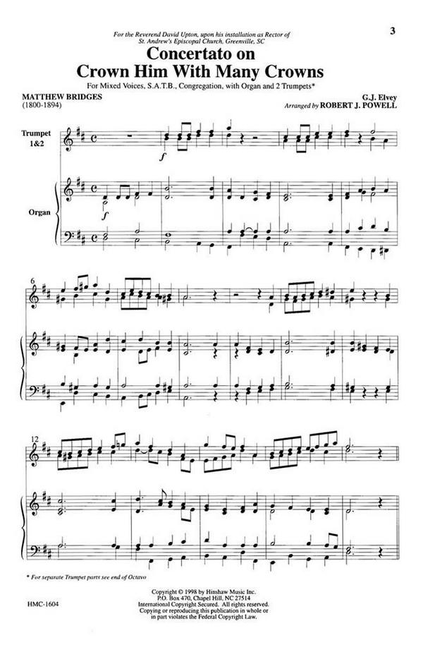 George J. Elvey, Crown Him With Many Crowns&nbsp;&nbsp;SATB, Organ and Trumpet&nbsp;&nbsp;Chorpartitur