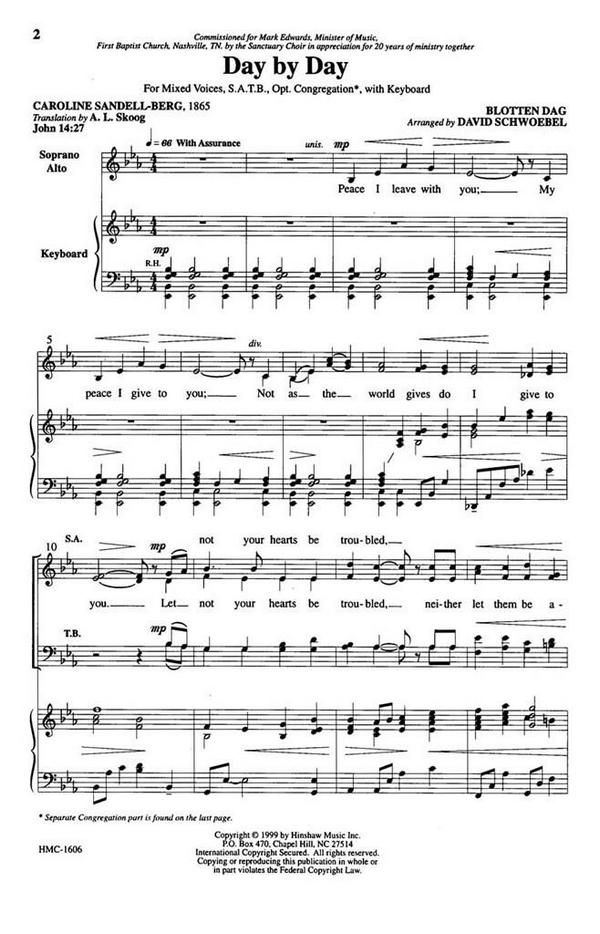 Day By Day&nbsp;&nbsp;SATB and Keyboard&nbsp;&nbsp;Chorpartitur