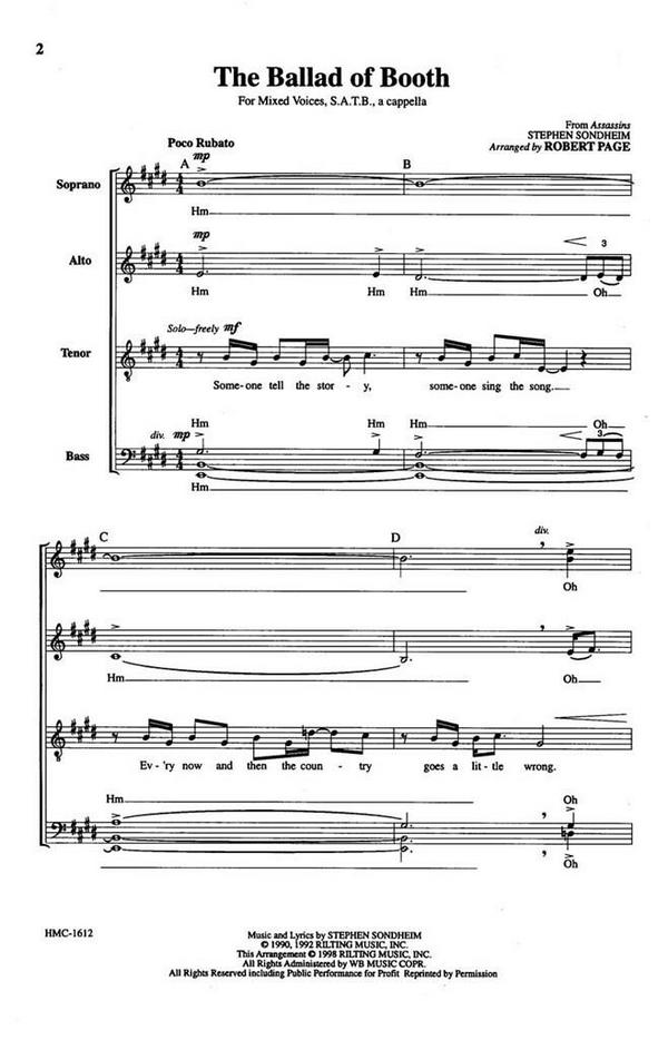 Steven Sondheim, The Ballad Of Booth&nbsp;&nbsp;SATB and Keyboard&nbsp;&nbsp;Chorpartitur