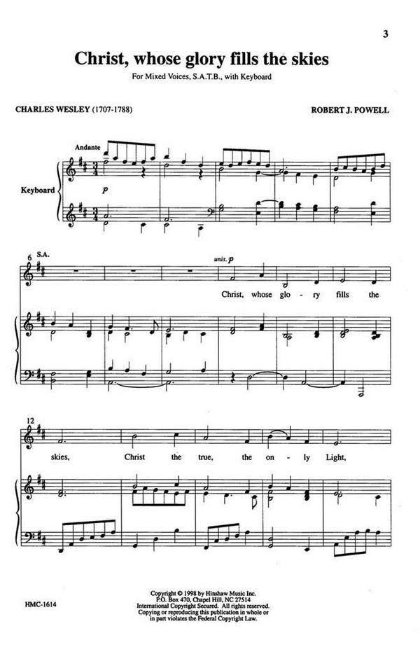 Robert Powell, Christ, Whose Glory Fills The Skies&nbsp;&nbsp;SATB and Keyboard&nbsp;&nbsp;Chorpartitur