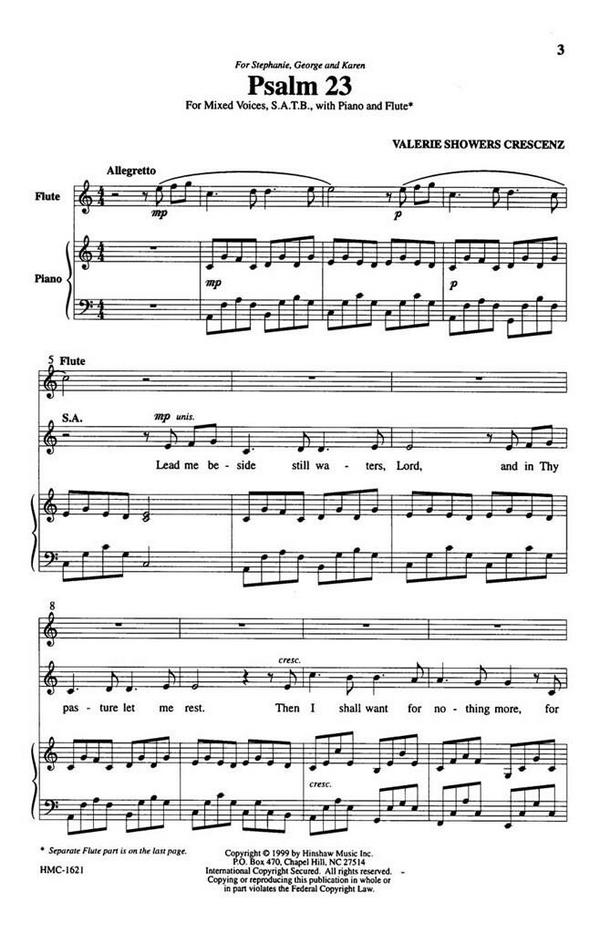 Valerie J. Crescenz, Psalm 23&nbsp;&nbsp;SATB, Keyboard and Flute&nbsp;&nbsp;Chorpartitur