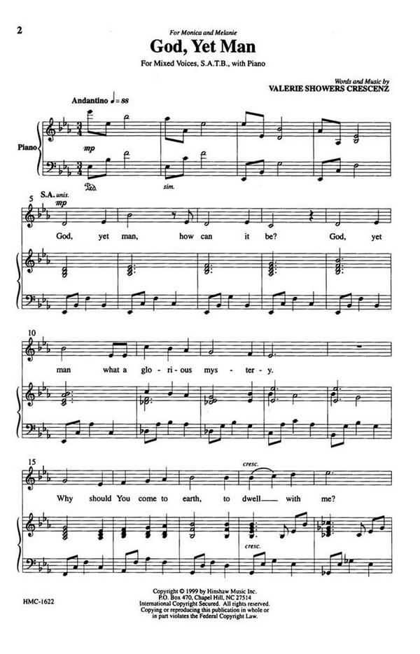 Valerie J. Crescenz, God, Yet Man&nbsp;&nbsp;SATB, Piano&nbsp;&nbsp;Chorpartitur