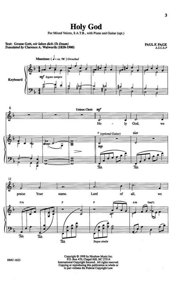 Paul F. Page, Holy God&nbsp;&nbsp;SATB, Piano, Guitar Optional&nbsp;&nbsp;Chorpartitur