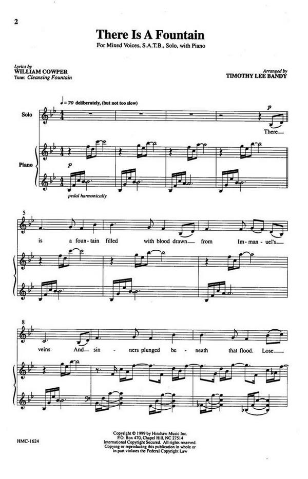 There Is A Fountain&nbsp;&nbsp;SATB and Keyboard&nbsp;&nbsp;Chorpartitur
