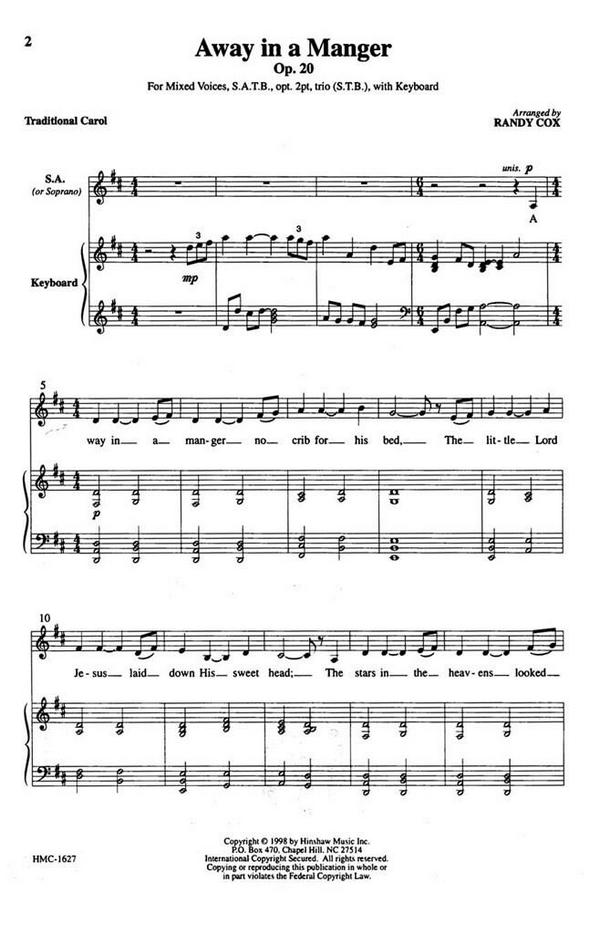 William J. Kirkpatrick, Away In A Manger&nbsp;&nbsp;SATB[OPT. 2-Part, or TRIO], Keyboard&nbsp;&nbsp;Chorpartitur