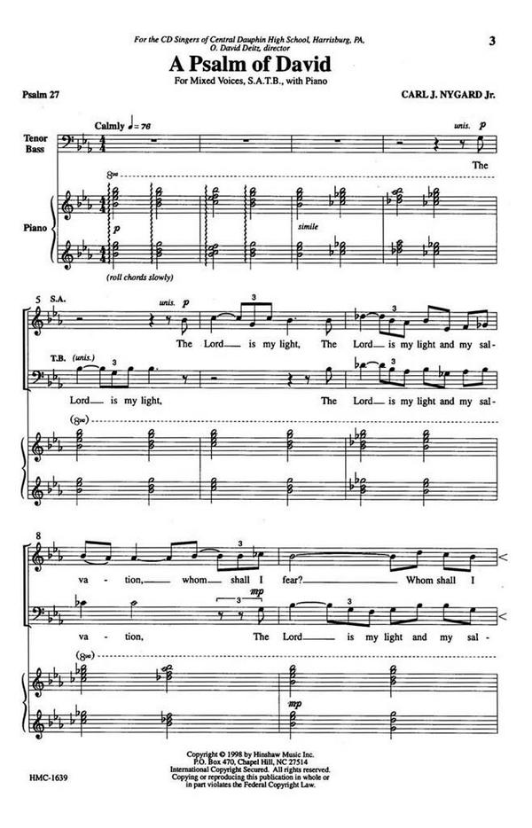 Carl Nygard, A Psalm Of David&nbsp;&nbsp;SATB, Piano&nbsp;&nbsp;Chorpartitur