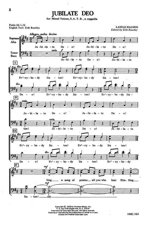 László Halmos, Jubilate Deo&nbsp;&nbsp;SATB a Cappella&nbsp;&nbsp;Chorpartitur