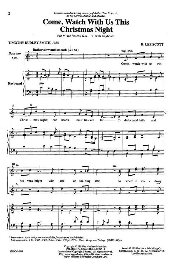 K. Lee Scott, Come, Watch With Us This Christmas Night&nbsp;&nbsp;SATB and Keyboard&nbsp;&nbsp;Chorpartitur