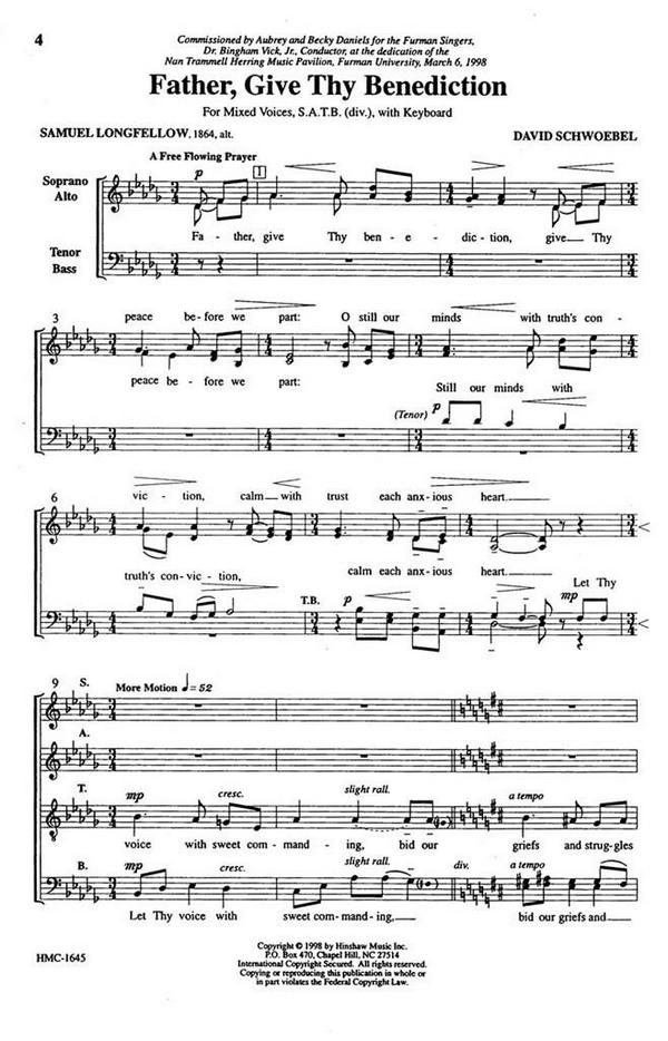 David Schwoebel, Father, Give Thy Benediction&nbsp;&nbsp;SATB and Keyboard&nbsp;&nbsp;Chorpartitur