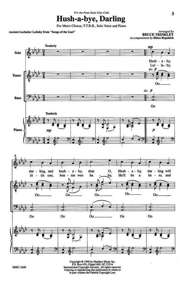 Hush-A-Bye, Darling&nbsp;&nbsp;TTBB, Solo, Piano&nbsp;&nbsp;Chorpartitur
