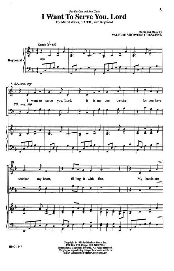 Valerie J. Crescenz, I Want To Serve You, Lord&nbsp;&nbsp;SATB and Keyboard&nbsp;&nbsp;Chorpartitur