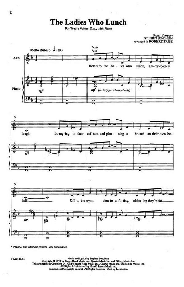 Steven Sondheim, The Ladies Who Lunch&nbsp;&nbsp;SA, Piano&nbsp;&nbsp;Chorpartitur