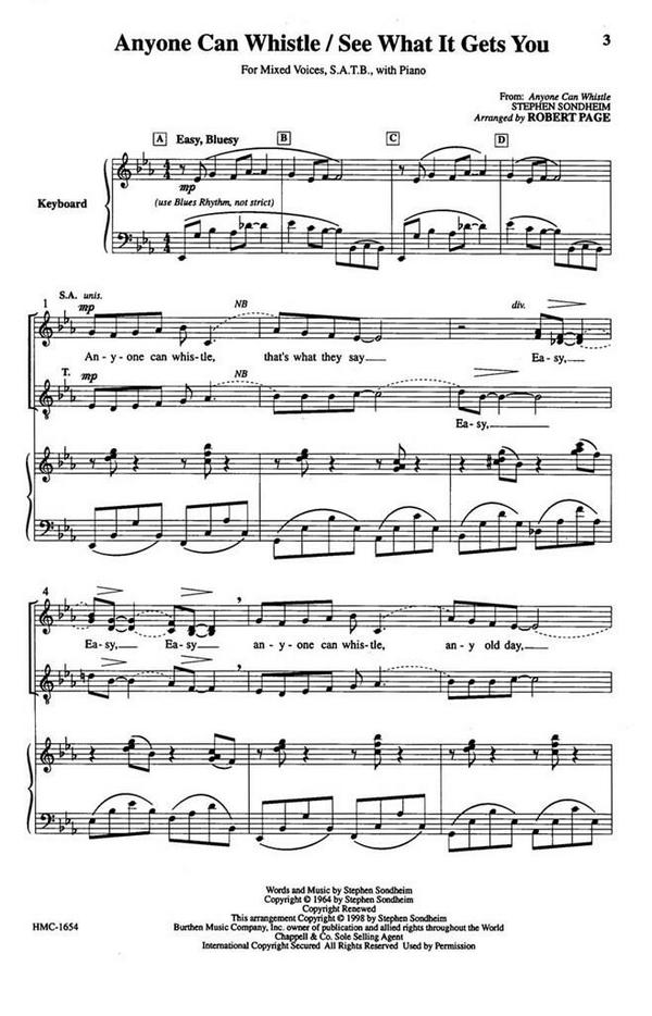Steven Sondheim, Anyone Can Whistle/See What It Gets You&nbsp;&nbsp;SATB, Piano&nbsp;&nbsp;Chorpartitur