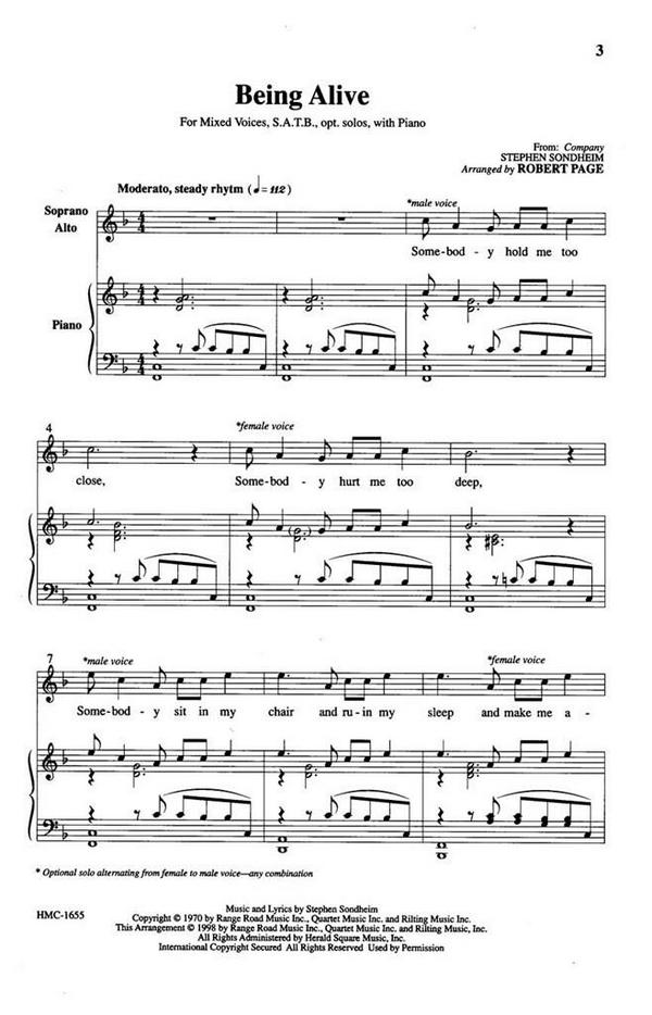 Steven Sondheim, Being Alive&nbsp;&nbsp;SATB, Piano&nbsp;&nbsp;Chorpartitur