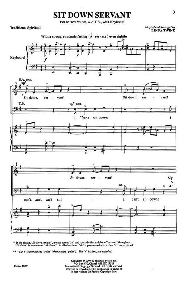 Sit Down Servant&nbsp;&nbsp;SATB and Keyboard&nbsp;&nbsp;Chorpartitur