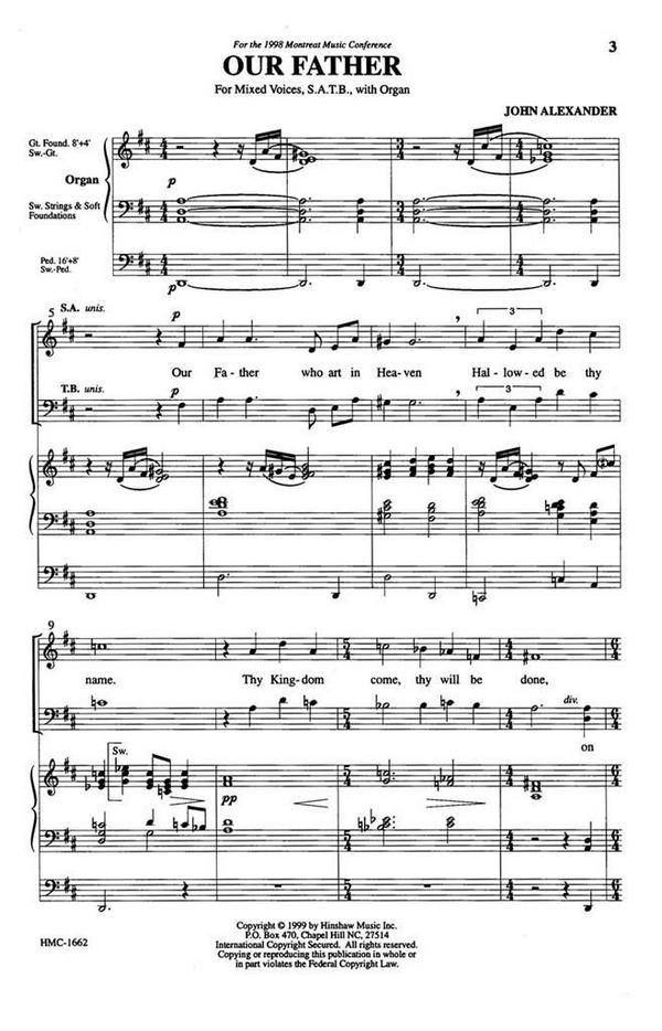 John Alexander, Our Father&nbsp;&nbsp;SATB and Organ&nbsp;&nbsp;Chorpartitur
