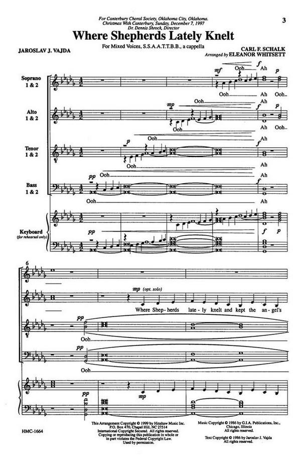 Carl Schalk, Where Shepherds Lately Knelt&nbsp;&nbsp;SSAATTBB a Cappella&nbsp;&nbsp;Chorpartitur