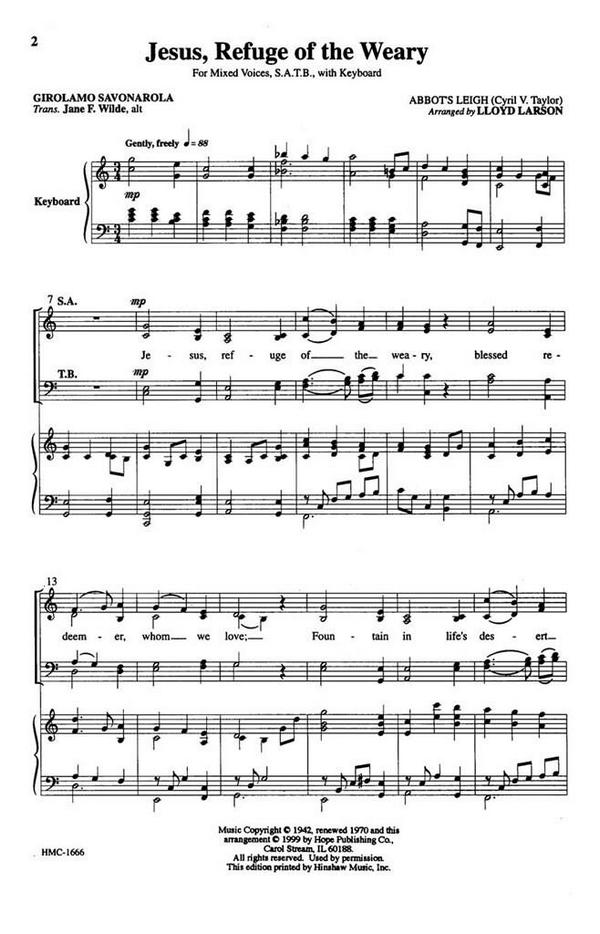 Cyril Vincent Taylor, Jesus, Refuge Of The Weary&nbsp;&nbsp;SATB and Keyboard&nbsp;&nbsp;Chorpartitur