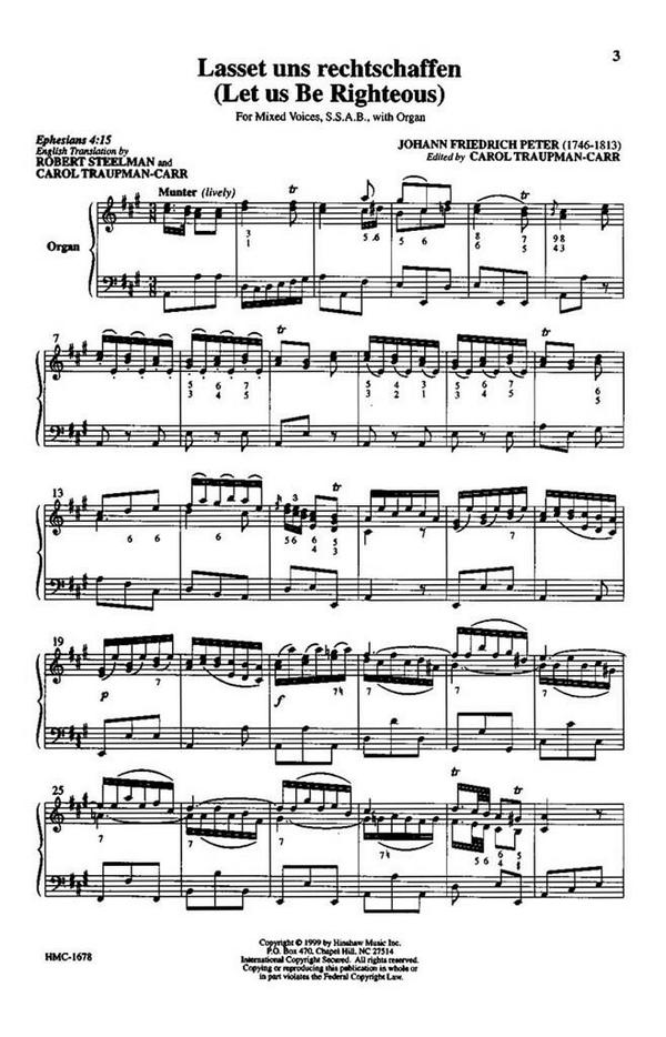 Johann Fr. Peter, Let Us Be Righteous (Lasset Uns Rechtschaffen)&nbsp;&nbsp;SSAB, Organ&nbsp;&nbsp;Chorpartitur