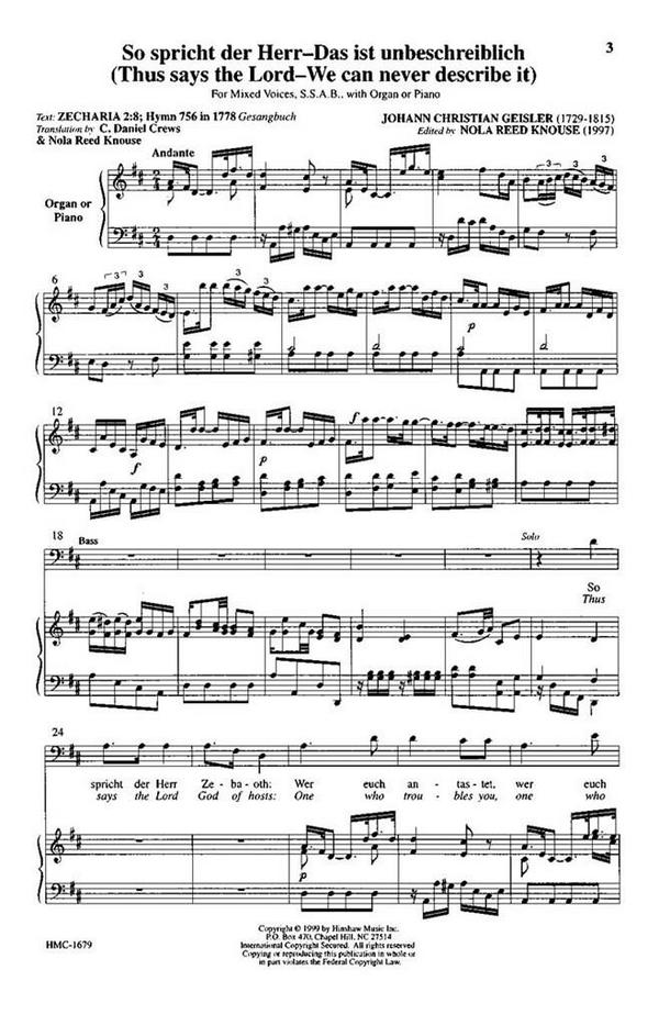 Johann Christian Geisler, Thus Says The Lord (So Sprecht Der Herr)&nbsp;&nbsp;SSAB, Keyboard&nbsp;&nbsp;Chorpartitur