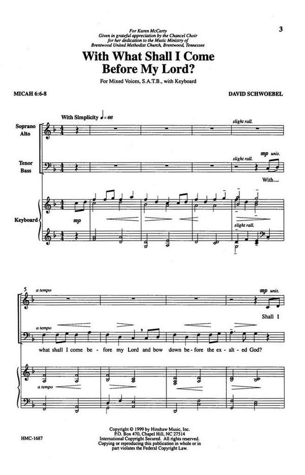 David Schwoebel, With What Shall I Come Before My Lord?&nbsp;&nbsp;SATB and Keyboard&nbsp;&nbsp;Chorpartitur