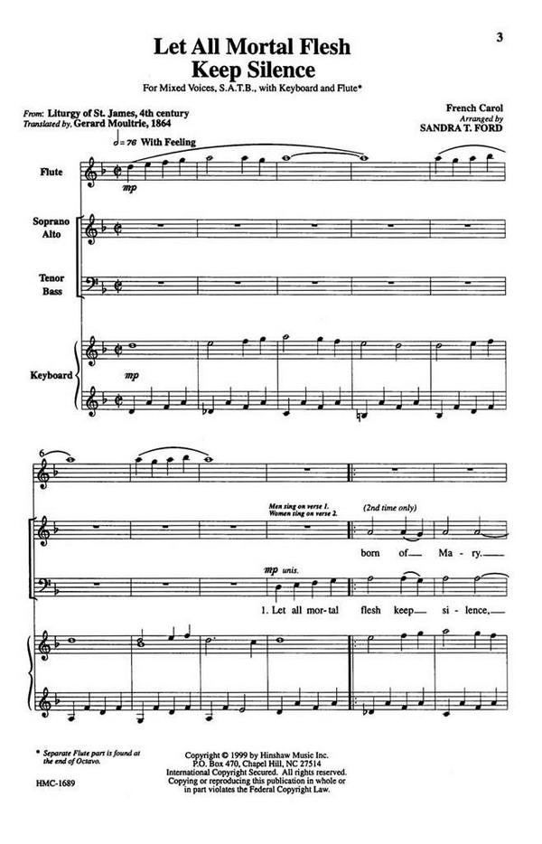 Let All Mortal Flesh Keep Silence&nbsp;&nbsp;SATB, Keyboard and Flute&nbsp;&nbsp;Chorpartitur