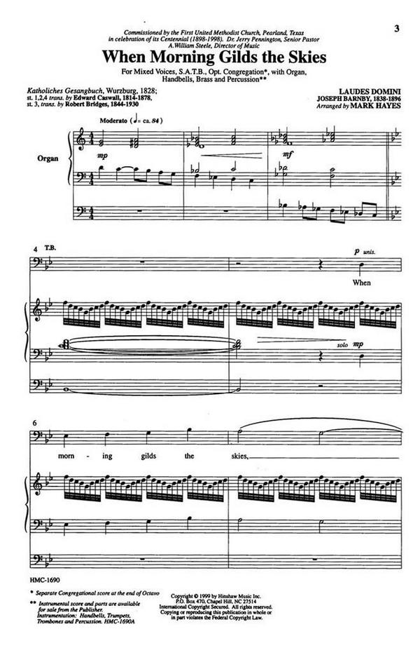 Joseph Barnby, When Morning Gilds The Skies&nbsp;&nbsp;SATB and Organ&nbsp;&nbsp;Chorpartitur