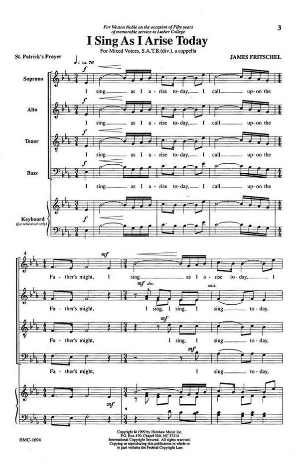 James Fritschel, I Sing As I Arise&nbsp;&nbsp;SATB a Cappella&nbsp;&nbsp;Chorpartitur
