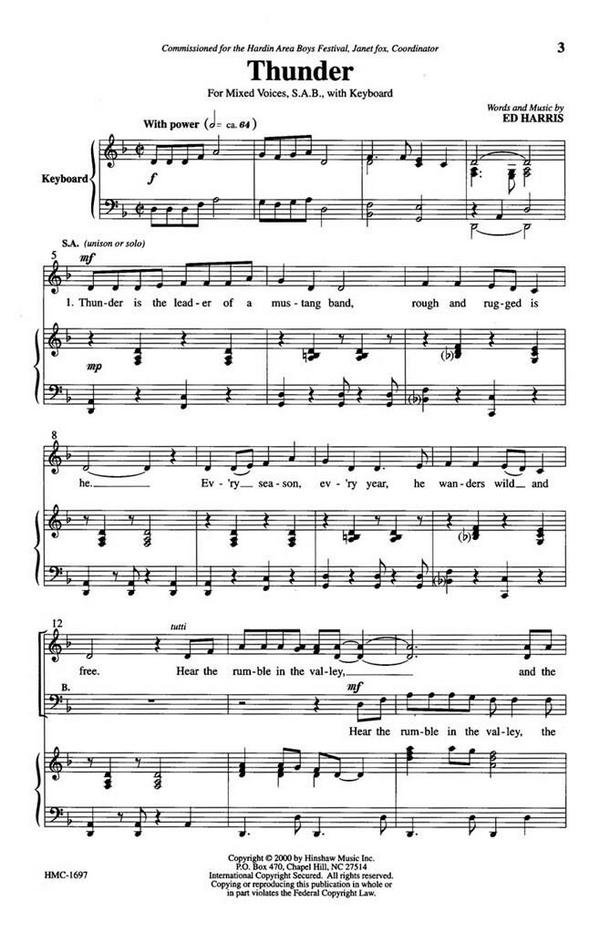 Ed Harris, Thunder&nbsp;&nbsp;SAB and Keyboard&nbsp;&nbsp;Chorpartitur
