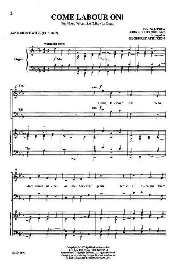 John S. Scott, Come Labour On&nbsp;&nbsp;SATB and Organ&nbsp;&nbsp;Chorpartitur