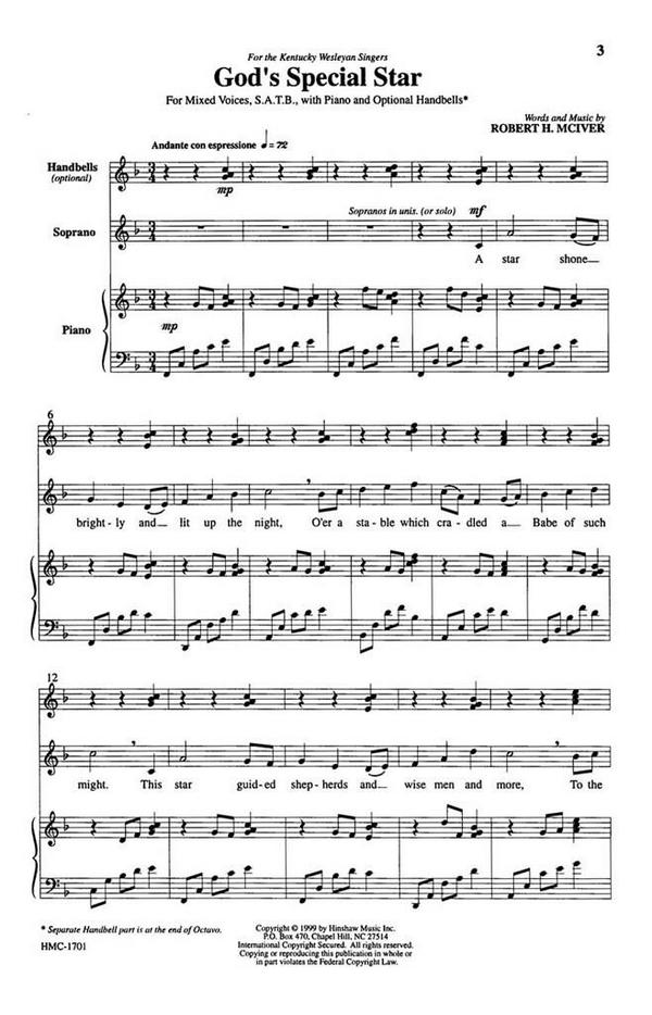 Robert H. McIver, God's Special Star&nbsp;&nbsp;SATB, Piano&nbsp;&nbsp;Chorpartitur