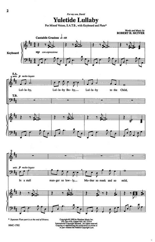 Robert H. McIver, Yuletide Lullaby&nbsp;&nbsp;SATB and Keyboard&nbsp;&nbsp;Chorpartitur