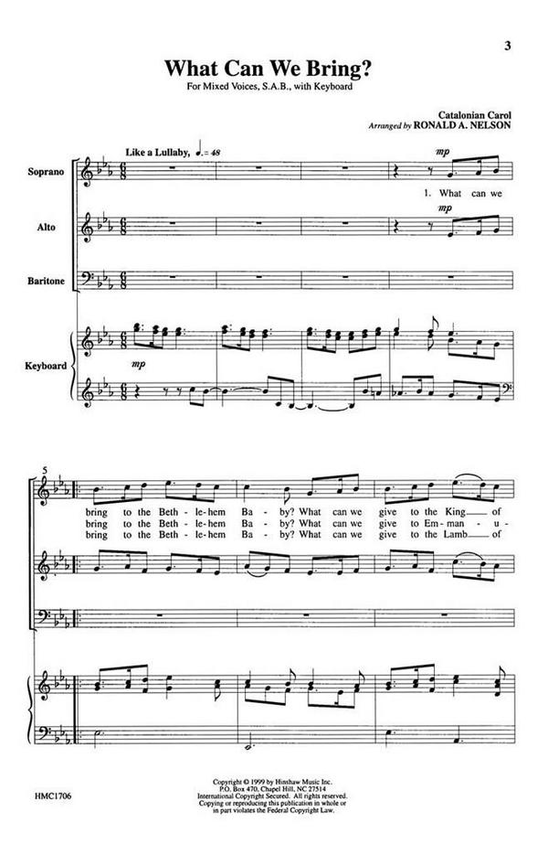 What Can We Bring?&nbsp;&nbsp;SAB and Keyboard&nbsp;&nbsp;Chorpartitur