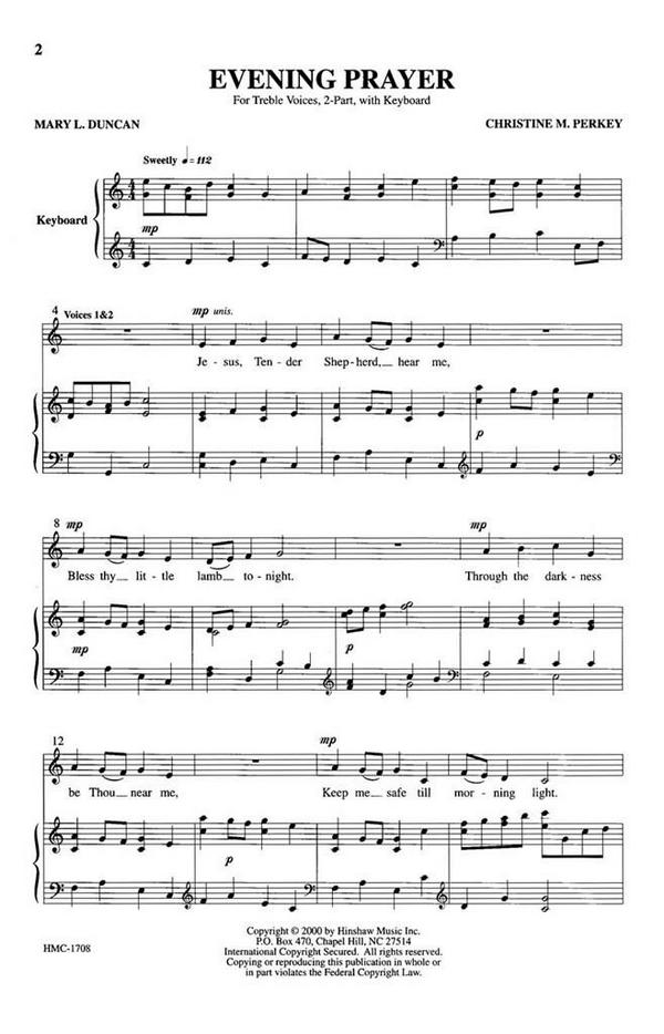 Christine Perkey, Evening Prayer&nbsp;&nbsp;2-Part Choir and Keyboard&nbsp;&nbsp;Chorpartitur