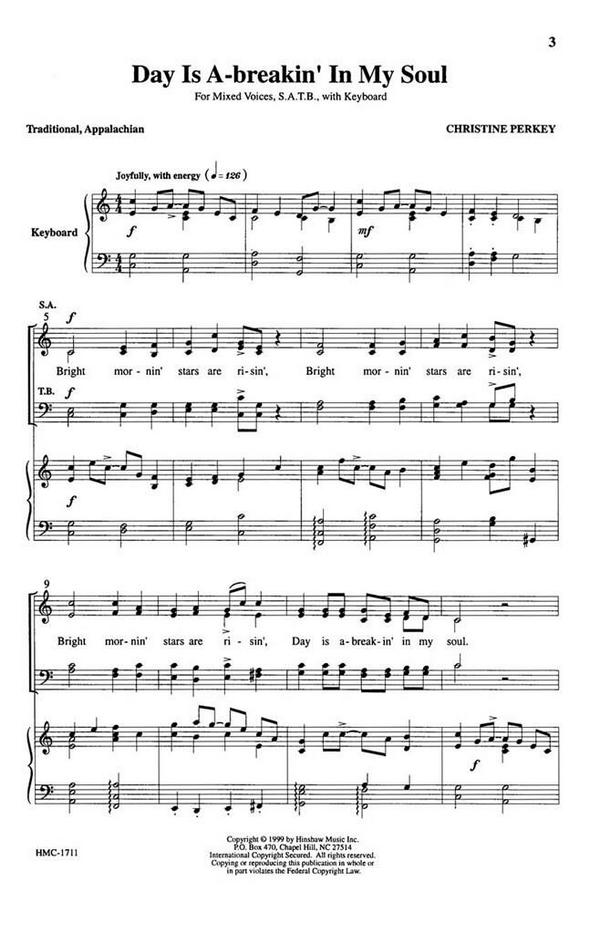 Day Is A-Breakin In My Soul&nbsp;&nbsp;SATB and Keyboard&nbsp;&nbsp;Chorpartitur