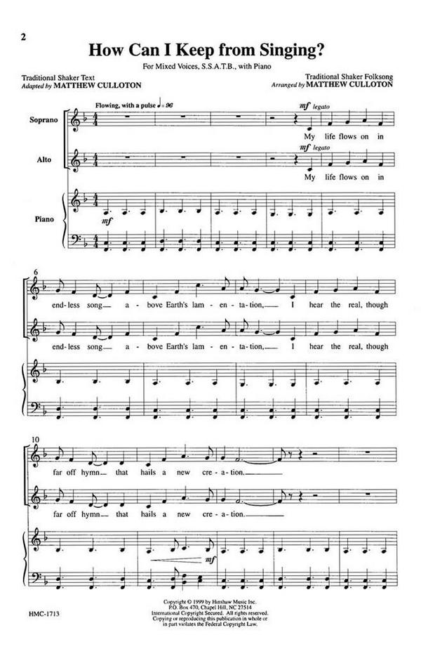 Robert Lowry, How Can I Keep From Singing?&nbsp;&nbsp;S[S]ATB, Piano&nbsp;&nbsp;Chorpartitur