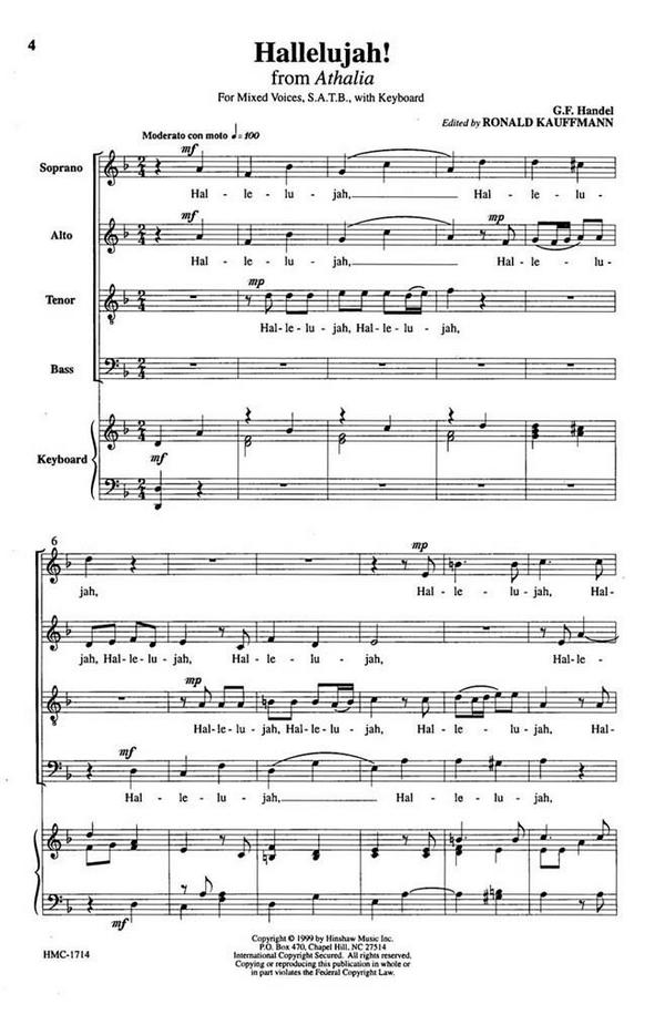 Georg Friedrich Händel, Hallelujah! From Athalia&nbsp;&nbsp;SATB and Keyboard&nbsp;&nbsp;Chorpartitur
